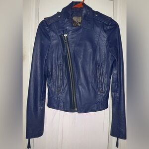 Women's Blue Leather Jacket XSmall